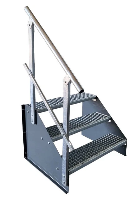 3 Stufen Treppe Breite 60 - 160 cm Stahltreppe Höhe 63 cm anthrazit 1x Geländer