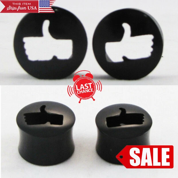 PAIR Like Thumbs Up Horn Organic Handcarved Flesh Tunnel Flared Ear Plugs 1/2-1"