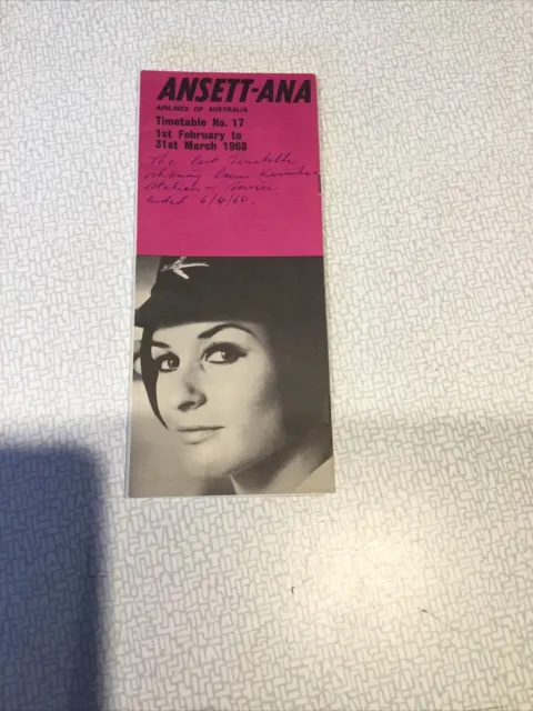 ANSETT ANA,1968 ,Timetable.Vintage