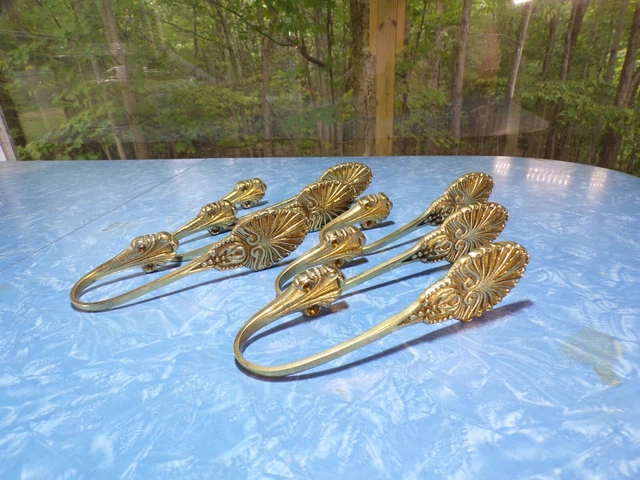 lot of 6 vintage lg solid brass coat / hat hooks, 7" high