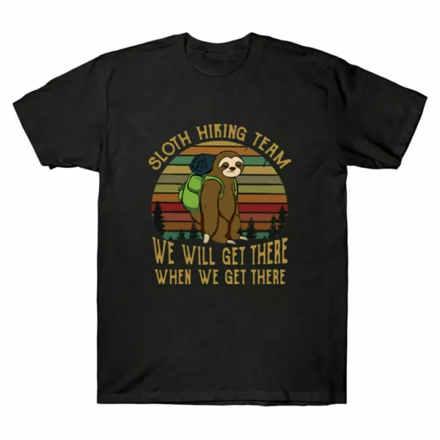 Sloth Hiking Team We Will Get There Vintage Men's T-Shirt Black Cotton Funny Tee