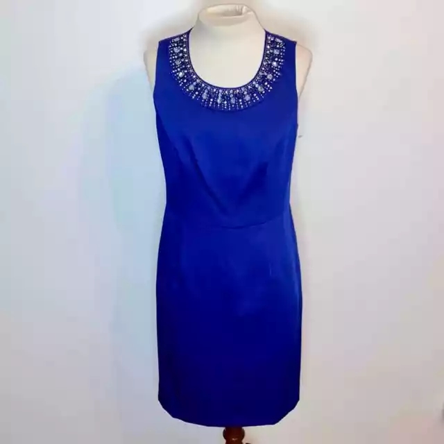 Shoshanna 6 Small Royal Blue Beaded Neckline Sleeveless Dress New With Tags