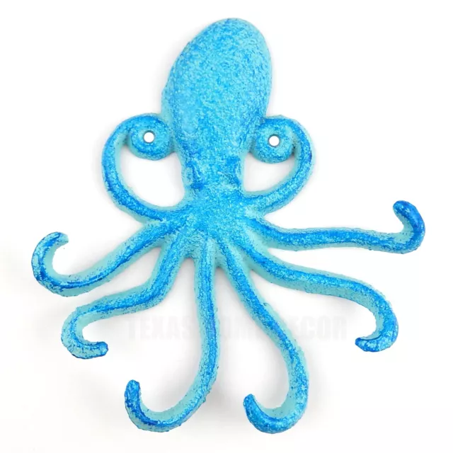 Octopus Tentacles Wall Hook Key Rack Cast Iron Coat Towel Hanger Nautical Blue