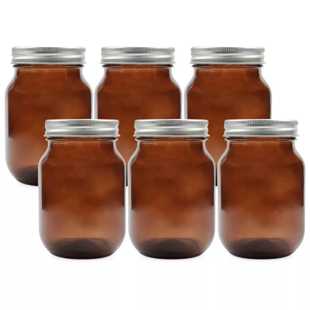 Amber Glass Mason Jars (6-Pack, Pint Size); 16oz Colored Glass Canning