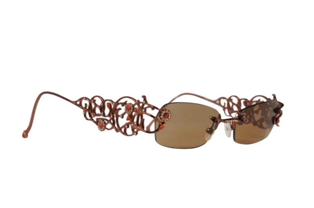 Judith Leiber JL1519 Rose Gold Swarovski Crystal Rimless Rectangle Sunglasses