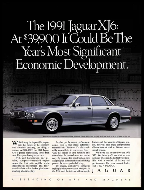 1991 Jaguar XJ6 Silver Luxury Sport Car Vintage PRINT AD Art And Machine 1990s