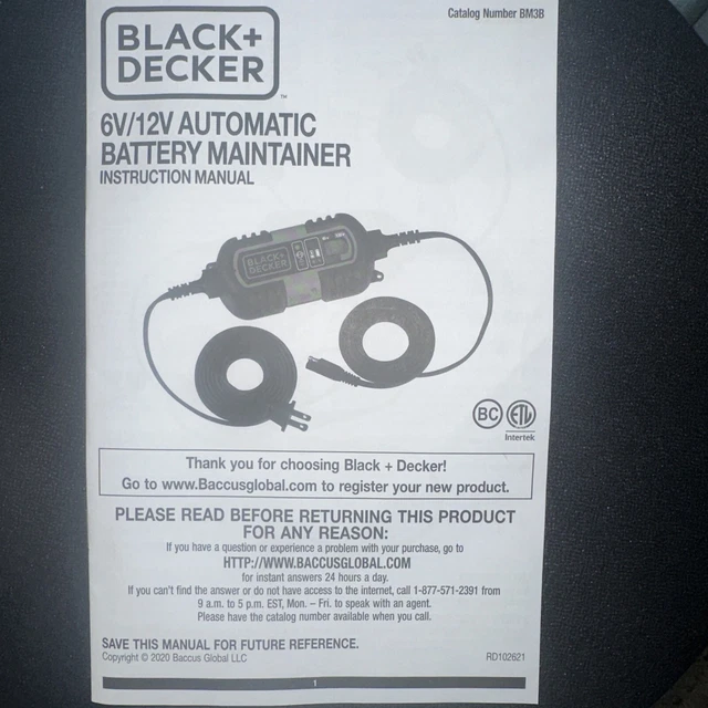 BLACK+DECKER BM3B FULLY Automatic 6V/12V Battery Charger/Maintainer