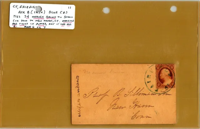 US 1850s Scott #11 BLUE CDS Postmarked Fairfield, CT to New Haven, CT 4 Margins