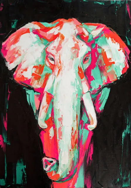 Öl-Elefanten-Porträtmalerei in bunten Tönen. Konzeptionelle abstrakte Malerei ei