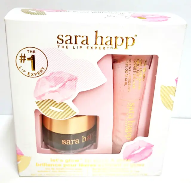 Sara Happ Lip Expert Lip Scrub and Shine Set Luxe Lip Gloss & Brown Sugar NIB