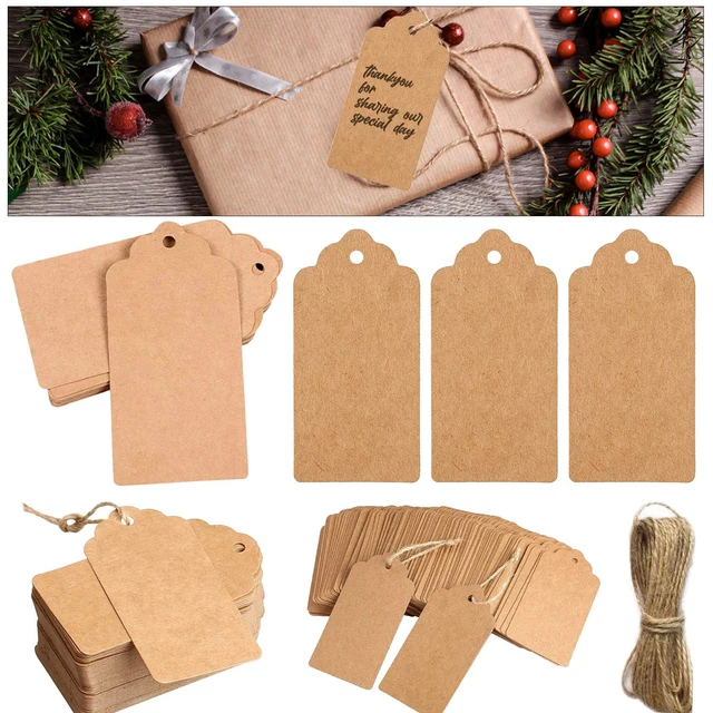 Étiquettes Cadeaux Noël - Lot De 100 Avec Ficelle - 20 Motifs Vintage - Papier Kraft - Pour Emballage, Décoration De Fête