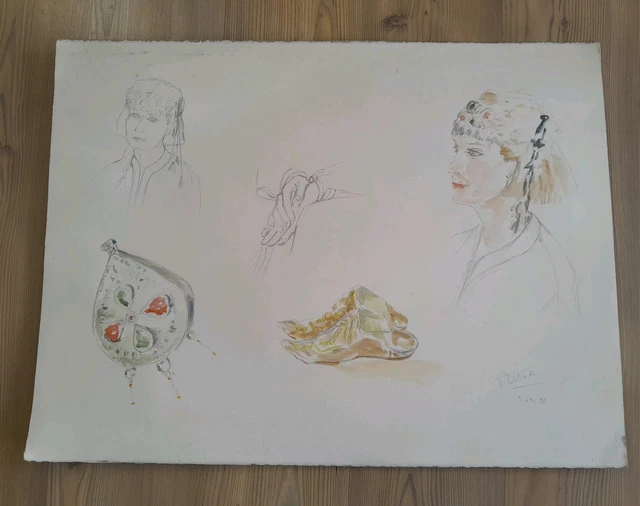 Dessin Ancien Signé Pierre Letuaire - Caricature Crayon Et Aquarelle - Cadre Doré XIXe Siècle