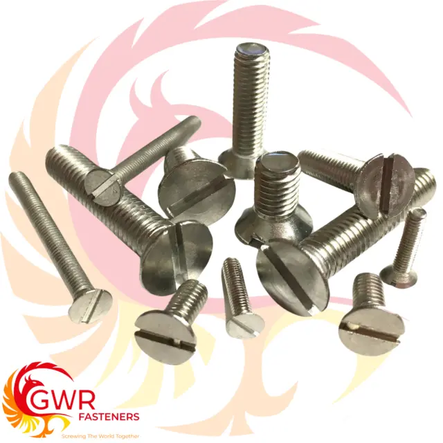 M2 M2.5 M3 Slotted Countersunk Machine Screws - A2 Stainless - CSK Bolts DIN 963