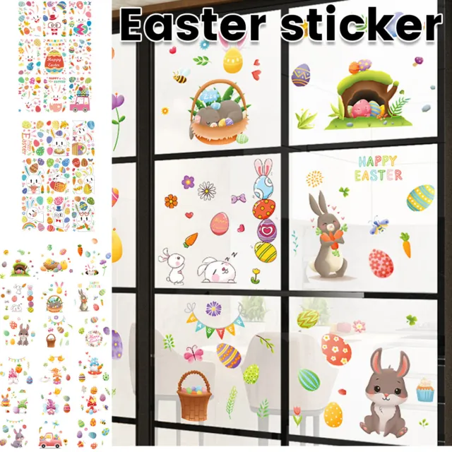 Easter Window Stickers 9 Sheets Cute Cartoon Bunny Window Decals Colourful xilZF