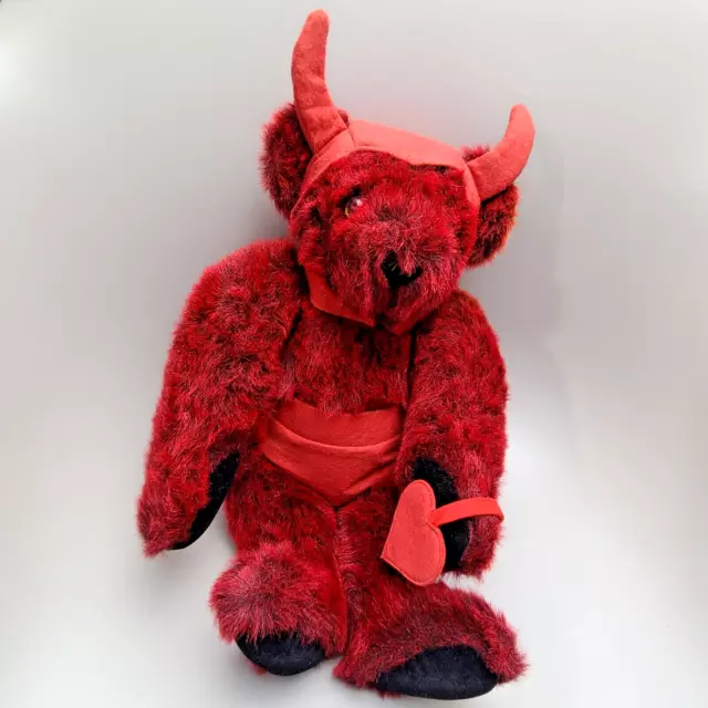 Vermont Teddy Bear Red Devil Valentine's Stuffed Plush Jointed 14” Made in USA