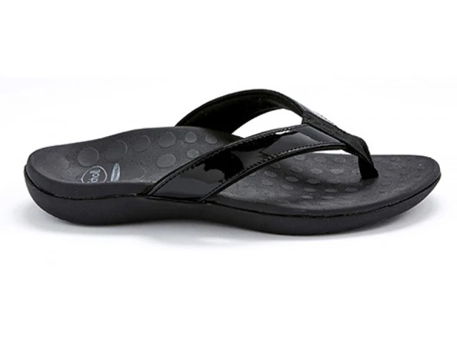 SCHOLL ORTHAHEEL ORTHOTIC Sonoma Supportive Thong Black Patent