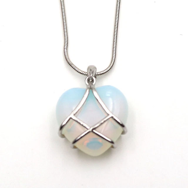 Natural Crystal Heart Pendant Wound Necklace Wire Wrapped Stone Quartz Jewelry