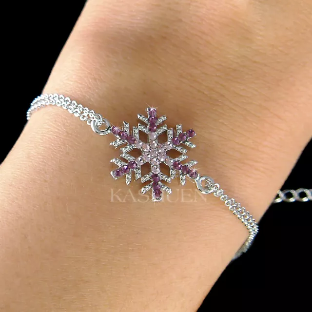 Lila Schneeflocke ~ mit Swarovski Kristall Urlaub Winter Weihnachten Armband Neu