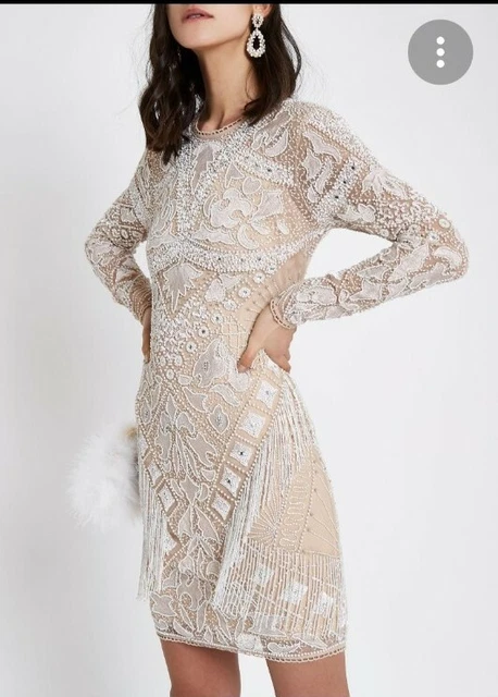 NUOVO RIVER ISLAND Abito impreziosito stile anni '20 frange con perline prezzo di prezzo £140.