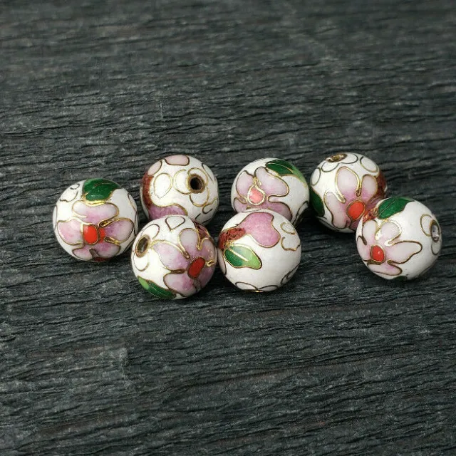6 Vintage Floral Cloisonne Enamel 10mm Beads Your choice of Color 6