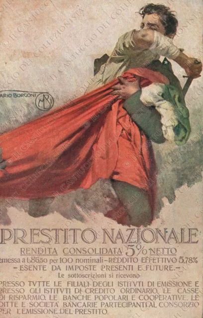 Sottoscrizione Prestito Nazionale Mario BORGONI Cartolina militare WW1