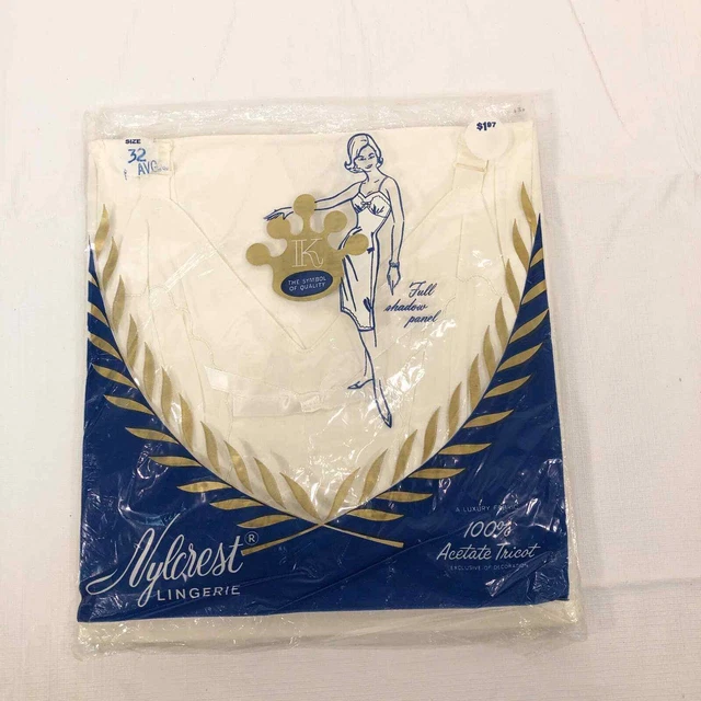 Vintage White Full Slip Lingerie New Old Stock Size 32 Rockabilly MCM Dress Slip