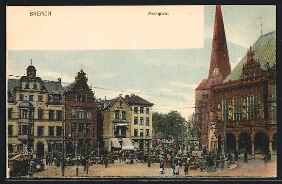 Bremen, Marktplatz mit Rathaus, Ansichtskarte