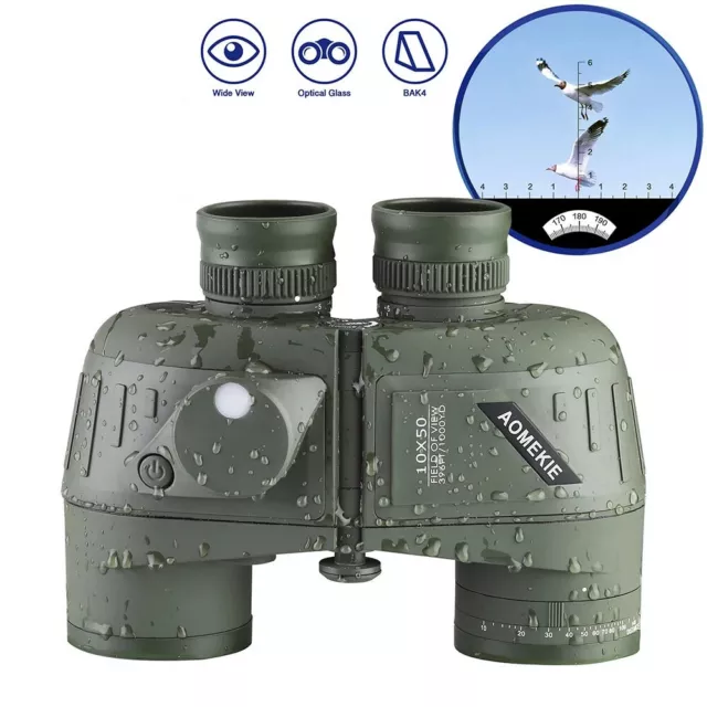 10x50 Low Light Vison Binoculars Military Marine Tactical w/ Rangefinder Compass
