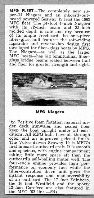 1962 Magazine Photo MFG Super-14 Niagara Boats Molded Fiber Glass