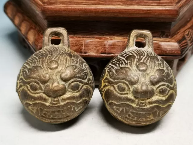A SET Pair Ancient Chinese. Bronze Bell Old Dragon Head Bronze Bells Y87