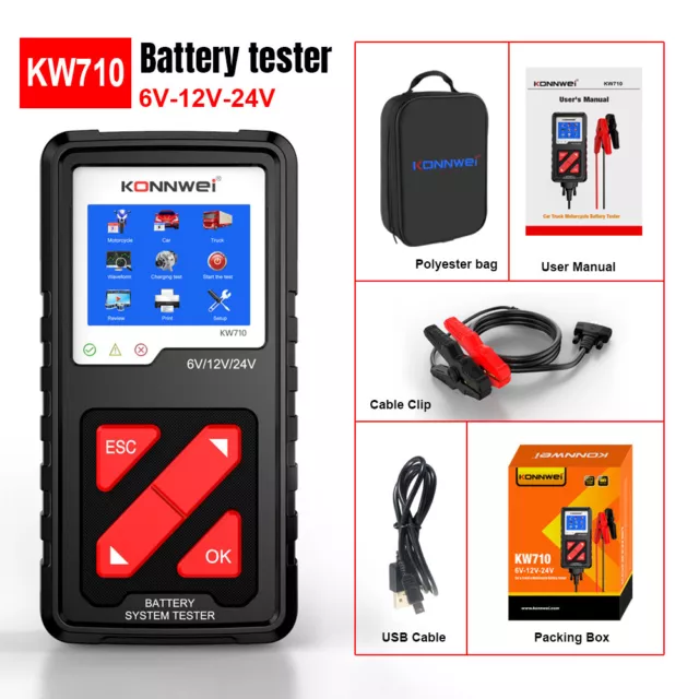 KW710 Analizzatore batteria tester camion auto 6 V/12 V/24 V 100-2000CCA Strumento diagnostico