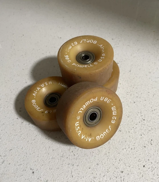 4 Vintage Powell Bones Skateboard Wheels 98a 62mm / Singapore NHBB 608z bearings