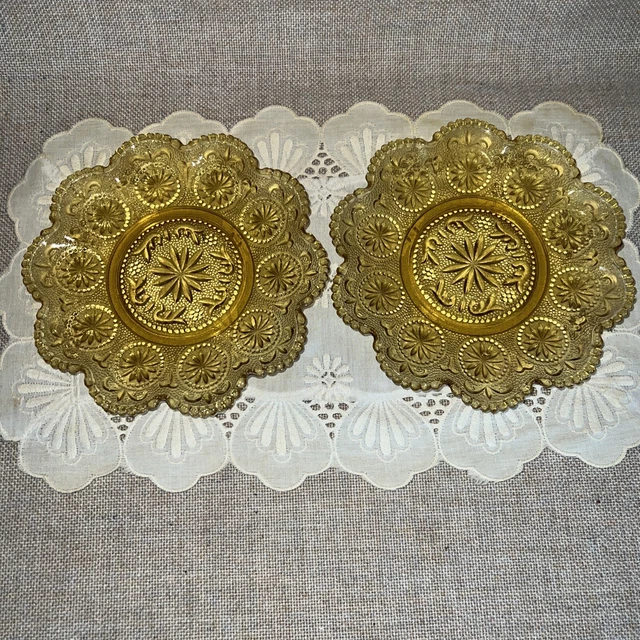 Vintage Brockway Glass Amber American Concord Sandwich 6 1/2" Desert Plates