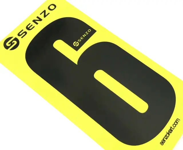 Set of 4 Senzo Black Race Number 6 Yellow Background | Rotax Kart | MSA Legal