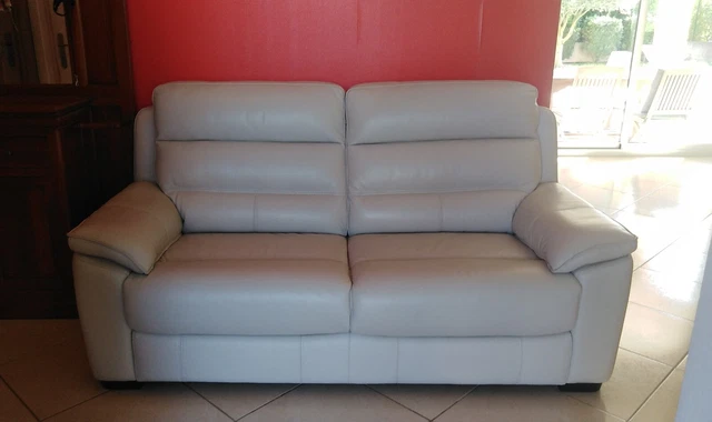 Canapé 3 Places Cuir Gris – 200x83x96 Cm – Très Bon état – Occasion