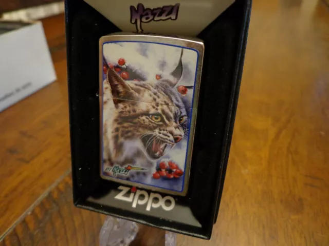 Mazzi Lynx Winter Scene Zippo Lighter Mint In Box