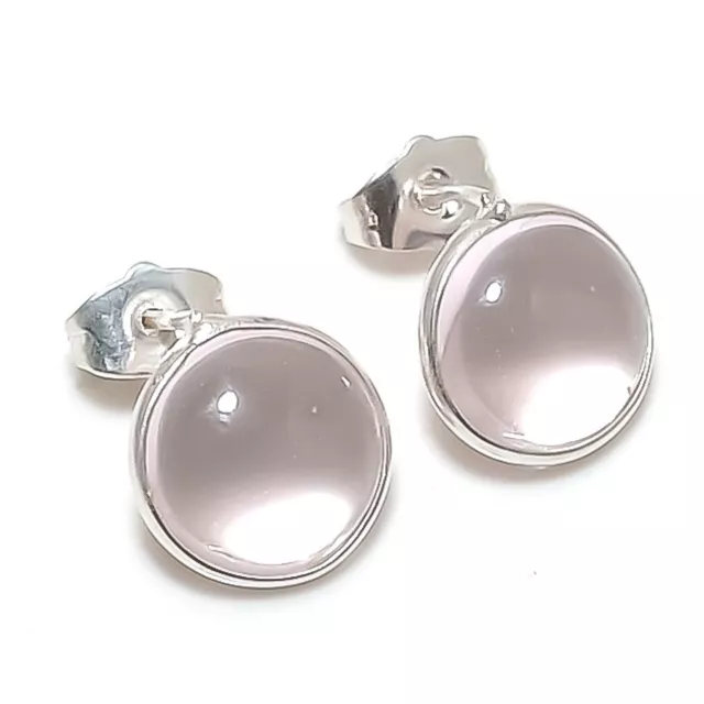 Rose Quartz Gemstone Handmade 925 Sterling Silver Jewelry Earring 0.51" H916