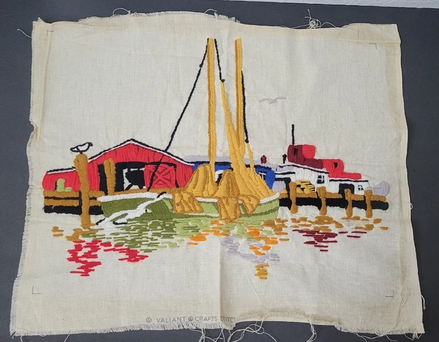 Pieza de bordado con acabado vintage de 18,5 x 14,5" tema de barco ideal para enmarcar