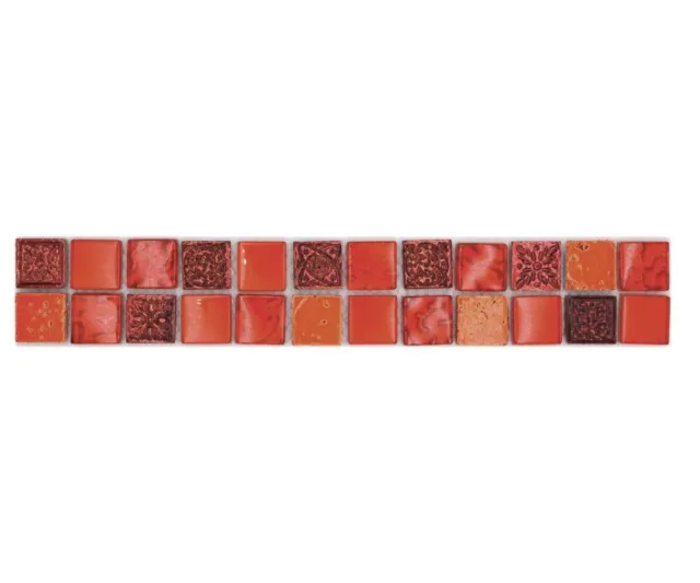 10x bordi a mosaico mosaico in vetro resina mix rosso struttura bordo mosaico ornamentale