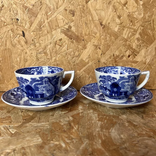 2 x Vintage George Jones Blue Abbey 1790 Tea Cup & Saucer