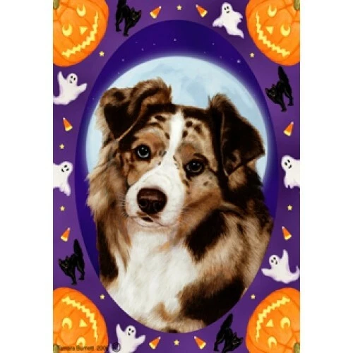 Halloween Garden Flag - Red Merle Australian Shepherd 122021
