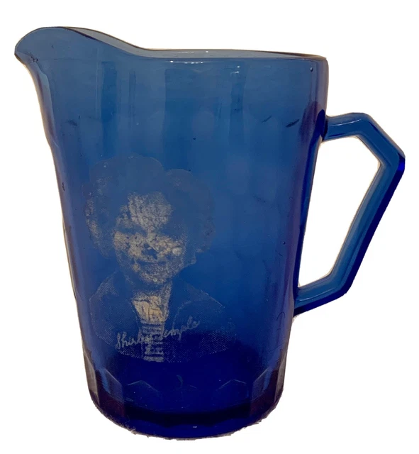 VINTAGE COBALT BLUE Shirley Temple Pitcher Hazel Atlas Depression Glass