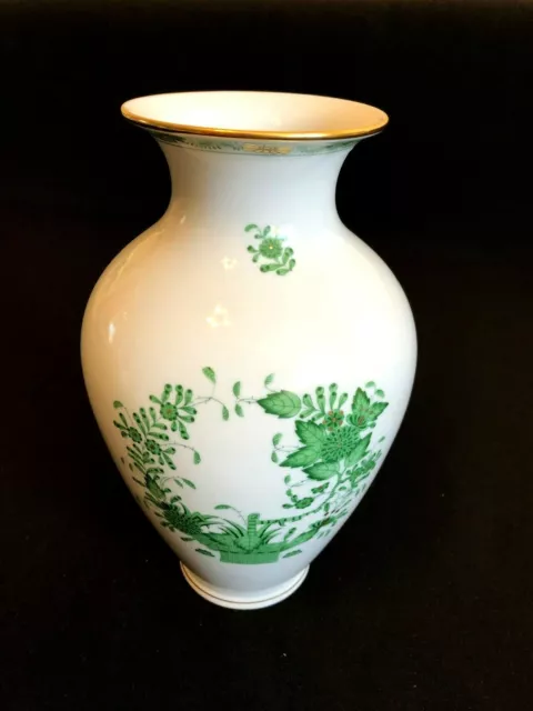 Herend Porcelain Handpainted Indian Basket Green Vase 7002/Fv