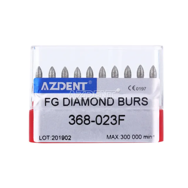 10pcs AZDENT Dental Diamond Burs Fine Grit 368-023F FG Football Head High Speed