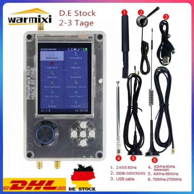 HackRF One R9 V1.8.x Upgraded PortaPack H2 3.2" LCD Antenna SDR Radio w/ USB #DE