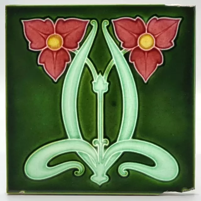 Antique Fireplace Tile Art Nouveau Majolica Tile Marsden C1905 AE2