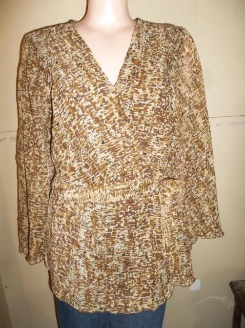 Zoey Beth Plus Size Brown Abstract Flowy Wrap Shirt 2X New