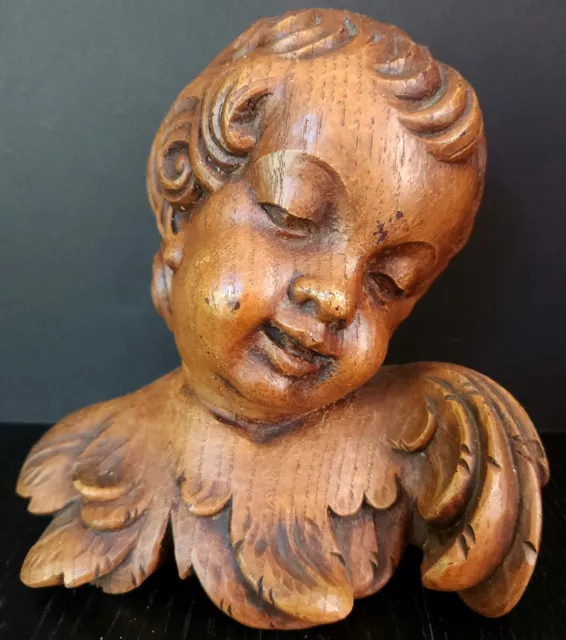 Vintage Cherub Angel Putti Head Carved Wooden Wall Decor - Match Available Too!