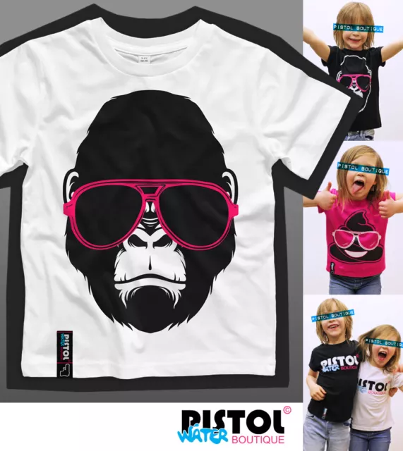 Agua Pistol Boutique Niños Niño Niña Unisex Gorila Gafas de Sol Camiseta Blanca