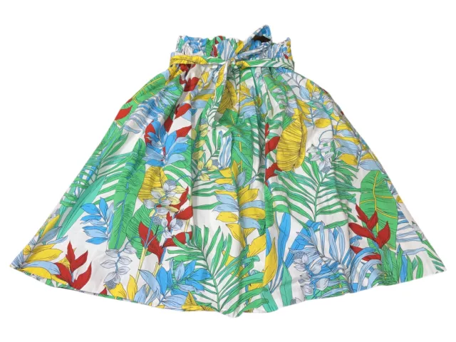 ZARA Women's Size Small Tropical Print Paperbag A-Line Midi Skirt 100% Cotton